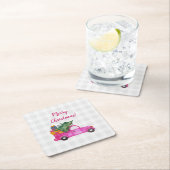 木と願いを持つクリスマスピンクのトラック スクエアペーパーコースター (インサイチュ)