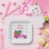 木と願いを持つクリスマスピンクのトラック ペーパープレート (パーティー)