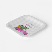 木と願いを持つクリスマスピンクのトラック ペーパープレート (傾斜あり)