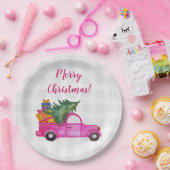 木と願いを持つクリスマスピンクのトラック ペーパープレート (パーティー)