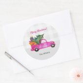 木と願いを持つクリスマスピンクのトラック ラウンドシール (封筒)