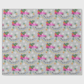 木と願いを持つクリスマスレッドピンクのトラック ラッピングペーパー (フラット)