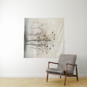 木と鳥の抽象芸術キャンバス タペストリー (インサイチュ(横))