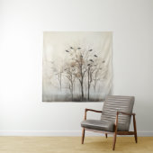 木と鳥の抽象芸術キャンバス タペストリー (インサイチュ)