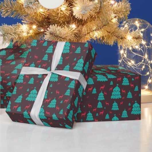 木と鹿 ラッピングペーパー (クリスマス)