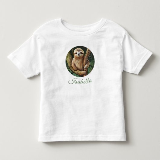 木にいるかわいいナマケモノ トドラーTシャツ (正面)