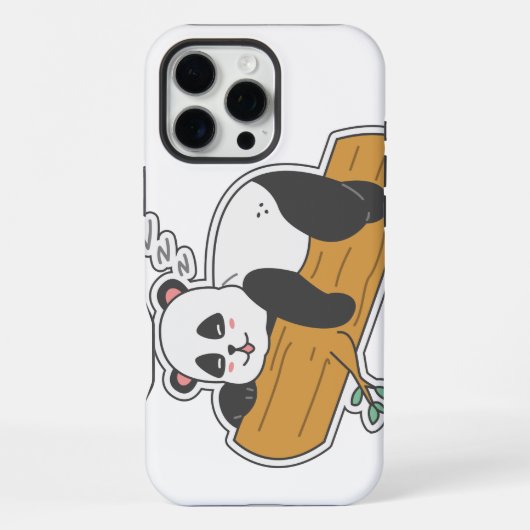 木にいるモダンな眠そうなパンダの水彩画 iPhoneケース (裏面)
