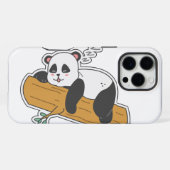 木にいるモダンな眠そうなパンダの水彩画 iPhoneケース (裏面横)