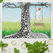 木にお洒落鳥が揺れるキッチンタオル キッチンタオル (折り畳み)