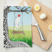 木にお洒落鳥が揺れるキッチンタオル キッチンタオル (四つ折り)