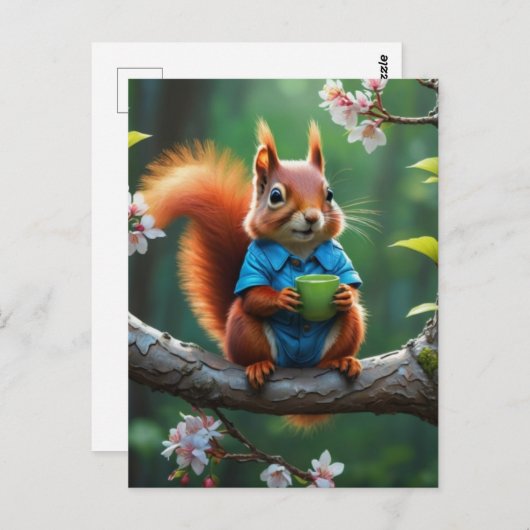 木にかわいい赤リス–68364 ポストカード (正面/裏面)