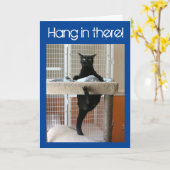 木にしがみつく黒猫 カード (黄色い花)