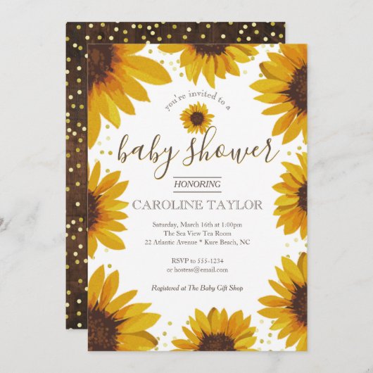 木にひ素朴まわりのベビーシャワー 招待状 (正面/裏面)