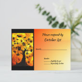 木にコウモリとフクロウのハロウィン結婚式パーティ 招待状 (スタンド正面)