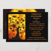 木にコウモリとフクロウ エレガントなハロウィンウェディング 招待状 (正面/裏面)