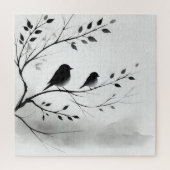 木にシンプル止まる白黒の鳥 | ジグソーパズル (縦)