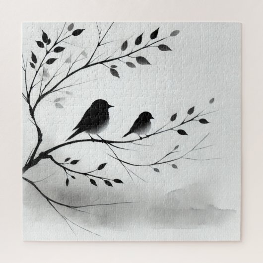 木にシンプル止まる白黒の鳥 | ジグソーパズル (縦)