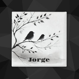 木にシンプル止まる白黒の鳥 | マグネット