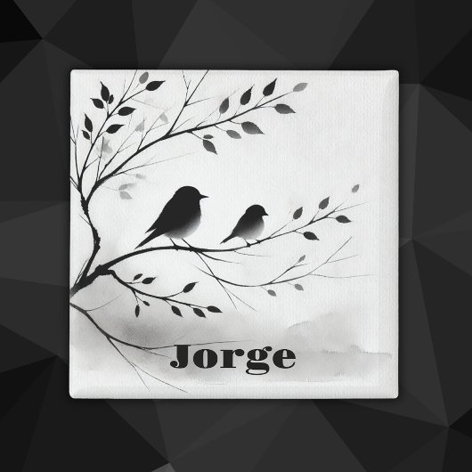 木にシンプル止まる白黒の鳥 | マグネット