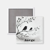 木にシンプル止まる白黒の鳥 | マグネット (正面/裏面)