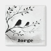 木にシンプル止まる白黒の鳥 | マグネット (正面)