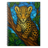 木にヒョウの子、ステンドグラスのデジタルアート ノートブック (正面)