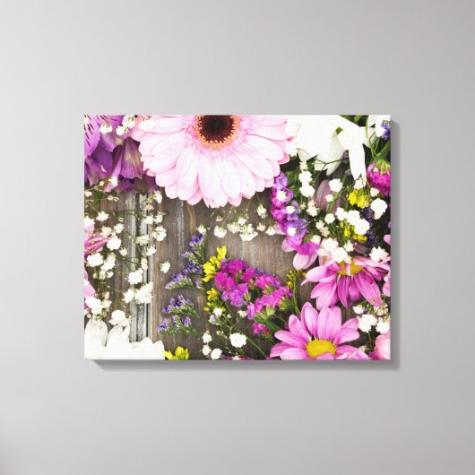 木にピンクと紫の花 キャンバスプリント (正面)