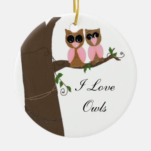 木にフクロウ セラミックオーナメント (正面)