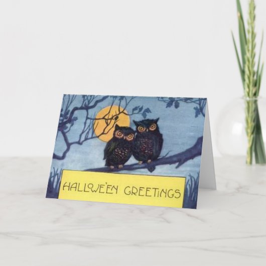 木にフクロウ – Halloween Card カード (正面)