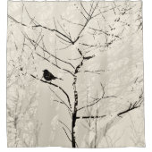 木にモッキンバードライトクリーム炭ブラック シャワーカーテン (正面)