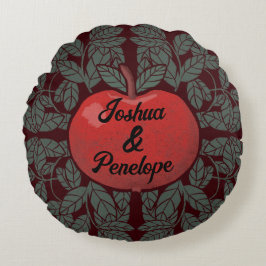 木にリンゴ、名前パーソナライズされた、素朴な ラウンドクッション