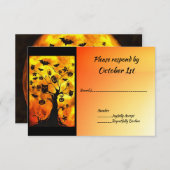 木に住むコウモリとフクロウのハロウィン結婚式パーティ 招待状 (正面/裏面)