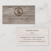 木に刻まれた素朴なハッピードッグのロゴ 名刺 (正面/裏面)