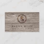 木に刻まれた素朴なハッピードッグのロゴ 名刺 (正面)