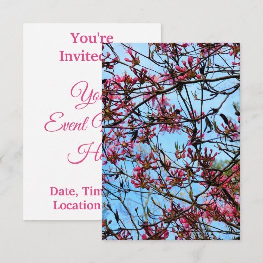 木に咲くピンクの花 招待状 (正面/裏面)