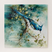 木に座る美しい青い鳥 ジグソーパズル (横)
