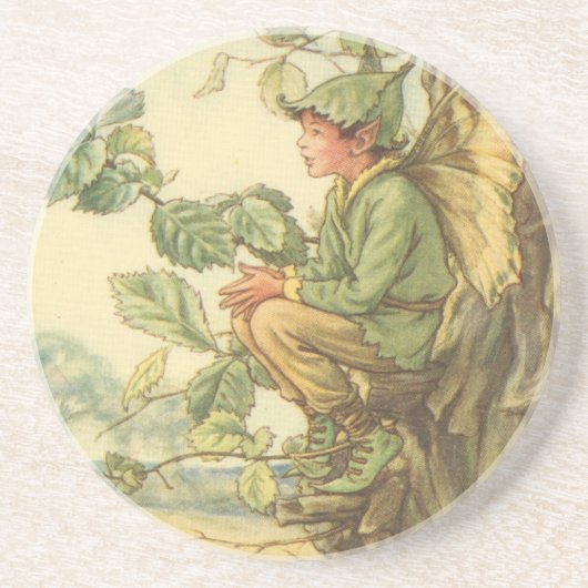 木に座る翼のあるニレの妖精 コースター (正面)