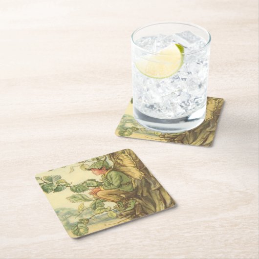 木に座る翼のあるニレの妖精 スクエアペーパーコースター (インサイチュ)