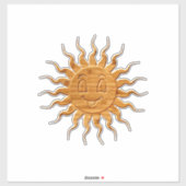 木に彫られた笑顔の太陽顔のプリント シール (シート)