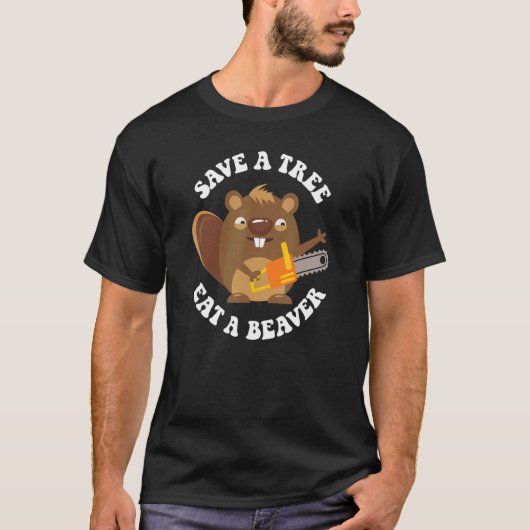 木に救ビーバ食べーをする Tシャツ (正面)