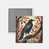 木に止まるカラフルなカラス マグネット (正面/裏面)