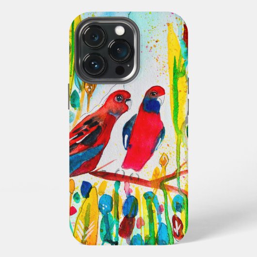 木に止まるロゼラの水彩画 iPhoneケース (裏面)