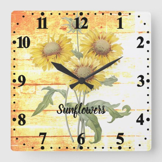 木に生えるひまわり スクエア壁時計 (正面)