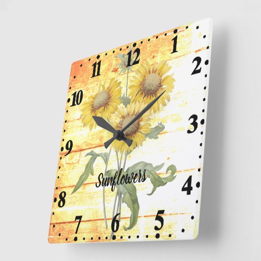 木に生えるひまわり スクエア壁時計 (傾斜)