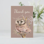 木に生えるフクロウの鳥に感謝 サンキューカード (スタンド正面)
