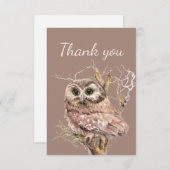 木に生えるフクロウの鳥に感謝 サンキューカード (正面/裏面)