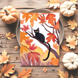 木に登った黒猫 | 秋 紅葉 おばけ かわいい シーズンポストカード