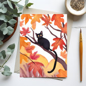 木に登った黒猫 | 秋 紅葉 おばけ かわいい シーズンポストカード