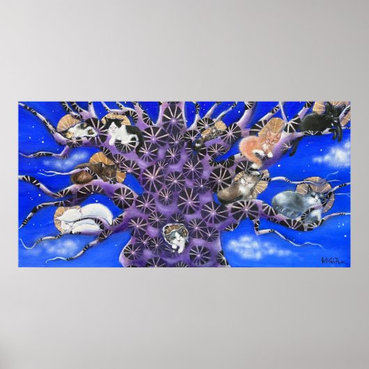 木に登る猫のファンタジーアート ポスター (正面)