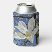 木に白いマグノリアの花。 缶クーラー (缶裏面)